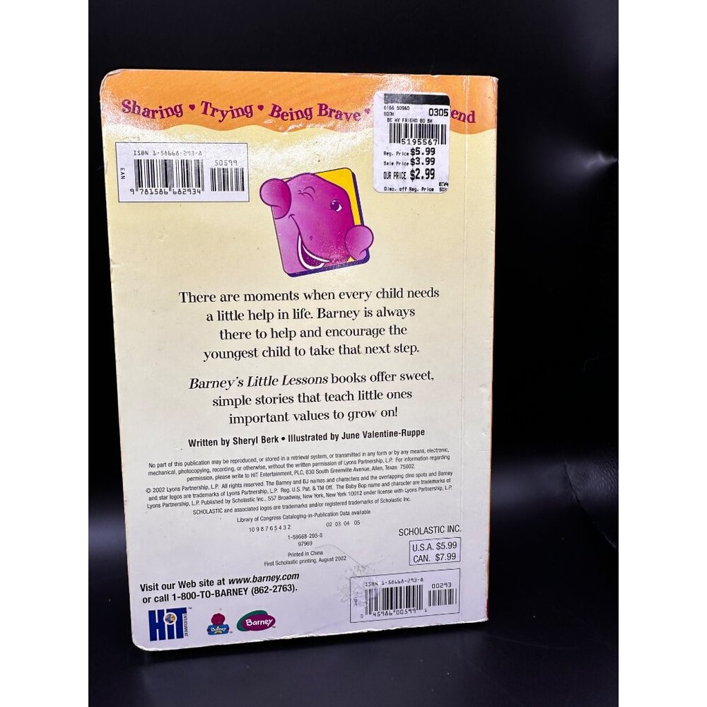 Be My Friend Barney’s Little Lessons Board Book Baby Bop Vtg ‘02 Purple Dinosaur - Picture 9 of 9